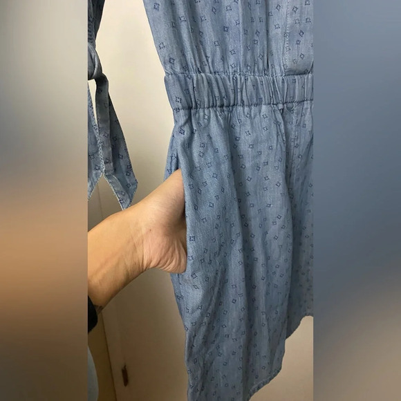 NWT Susina Romper Chambray Geo Tie Sleeve Button Up Size XXS (fits like a S) - Picture 7 of 9